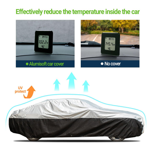 Ultimate Plus Car Cover – Aluminum with Soft Cotton Fleece Lining, Windproof Tie-Down Straps for Secure Fit