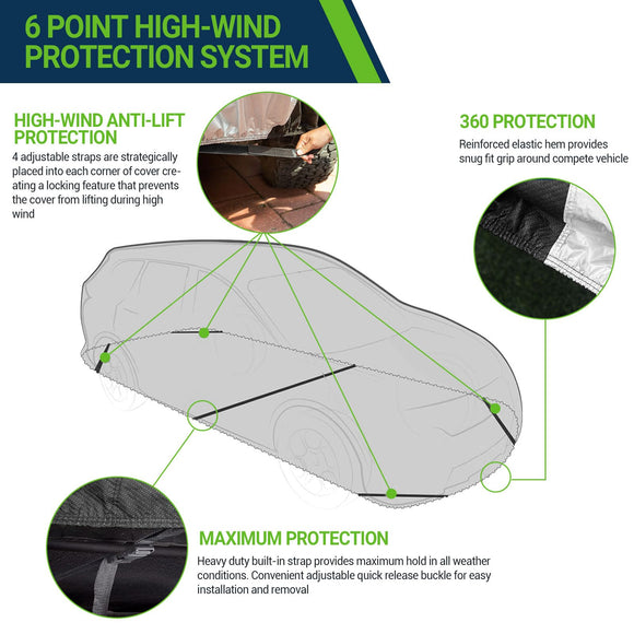 Ultimate Plus Car Cover – Aluminum with Soft Cotton Fleece Lining, Windproof Tie-Down Straps for Secure Fit