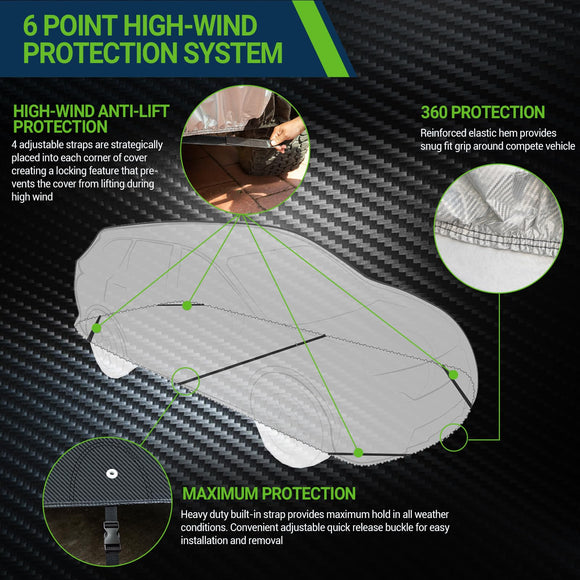 Luxury Carbon Fiber All-Weather Car Cover – Full Exterior Protection with Zipper, UV, Rain, Snow & Wind Resistant for Outdoor Use
