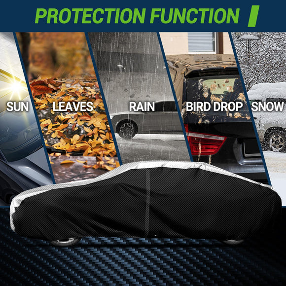 Luxury Carbon Fiber All-Weather Car Cover – Full Exterior Protection with Zipper, UV, Rain, Snow & Wind Resistant for Outdoor Use