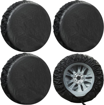 Carbon Fiber Tire Cover, Fit Truck SUV RV Trailer Camper 4pack(Black)