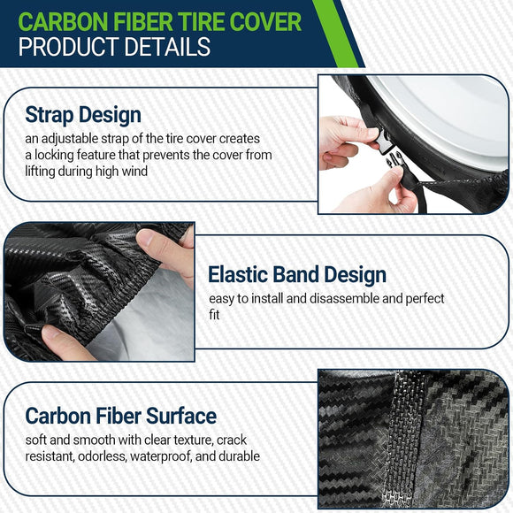 Carbon Fiber Tire Cover, Fit Truck SUV RV Trailer Camper 4pack(Black)