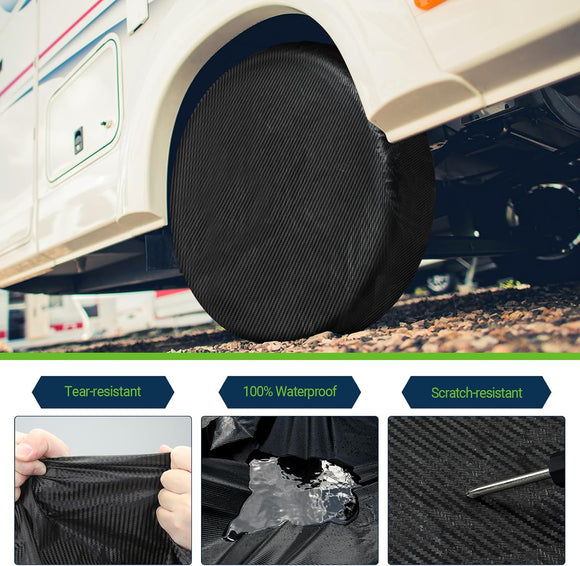 Carbon Fiber Tire Cover, Fit Truck SUV RV Trailer Camper 4pack(Black)