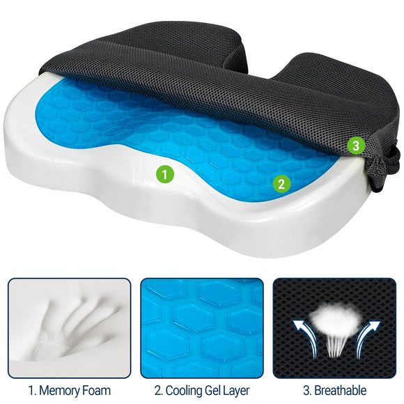 Gel Memory Foam Seat Cushion for Tailbone Pain Relief