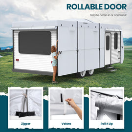 210D Upgraded Travel Trailer Cover RV Cover with 4 Tire Covers Ripstop Diamond Camper Cover - 0