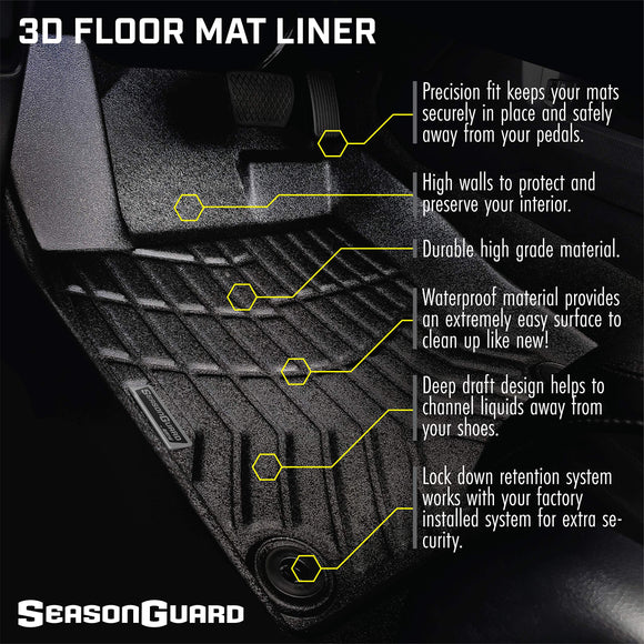 3D Floor Mat Liner, Ford F-150 Raptor Supercrew 2015-2020 Front and Rear Seat 3pc