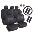 Embossed Cloth Grey 17pcs Car Seat Covers Full Set - Universal Fits Trucks SUV-1