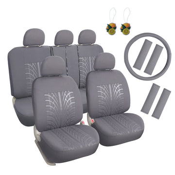 Embossed Cloth Grey 17pcs Car Seat Covers Full Set - Universal Fits Trucks SUV - 0