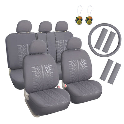 Embossed Cloth Grey 17pcs Car Seat Covers Full Set - Universal Fits Trucks SUV - 0