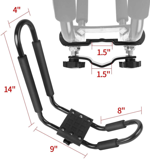 Leader Accessories Kayak Rack 2 Pair J Bar On Roof Top Mount Crossbar with 4 pcs Tie Down Straps