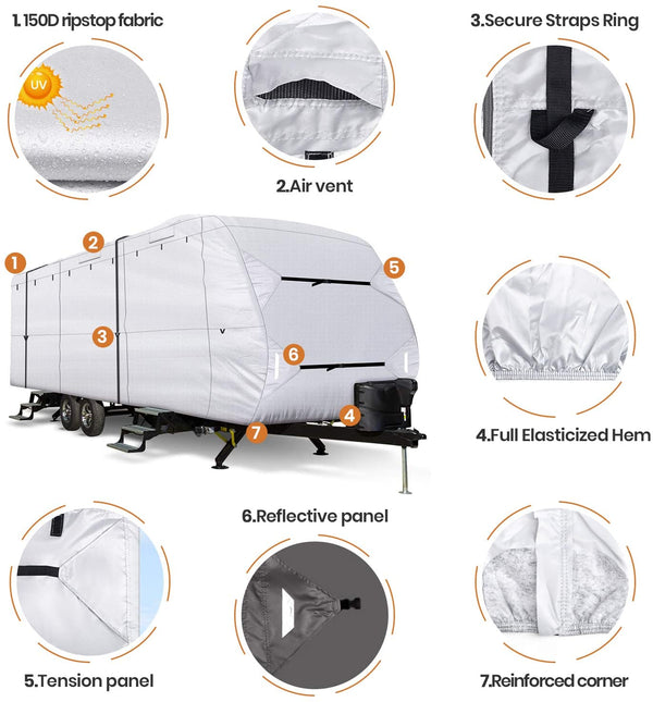 Travel Trailer RV Cover 210D Ripstop Diamond Silver Waterproof