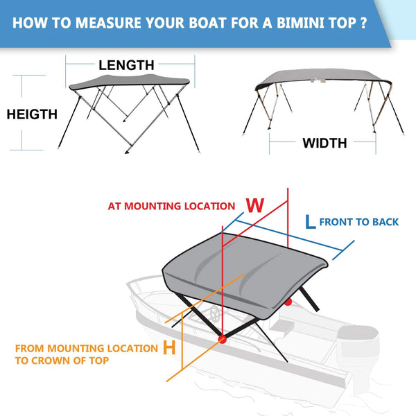 3 Bow Bimini Top PACIFIC BLUE 6 Sizes