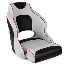 Buy model-a-light-grey-black-dark-red-piping Premium Boat Seats | Two Tone Captain's Bucket Boat Seats