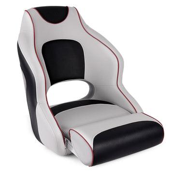 Buy model-a-light-grey-black-dark-red-piping Premium Boat Seats | Two Tone Captain's Bucket Boat Seats