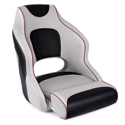 Buy model-a-light-grey-black-dark-red-piping Premium Boat Seats | Two Tone Captain&#39;s Bucket Boat Seats