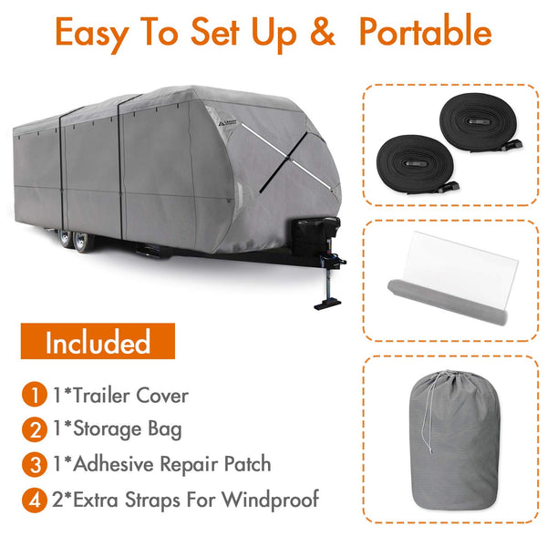 Travel Trailer RV Cover 300D Top Premium Fabric GRAY