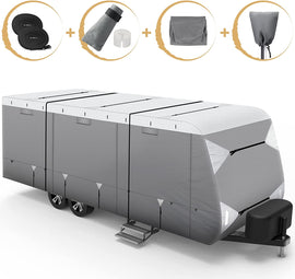 Travel Trailer RV Cover with Tear-Resistant  Aluminum Film Top and Soft Cotton Lining
