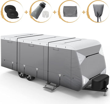 Travel Trailer RV Cover with Tear-Resistant  Aluminum Film Top and Soft Cotton Lining