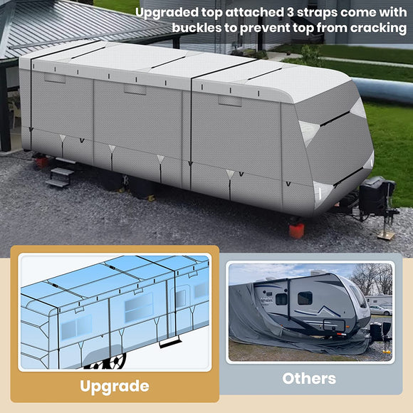 Travel Trailer RV Cover with Tear-Resistant  Aluminum Film Top and Soft Cotton Lining