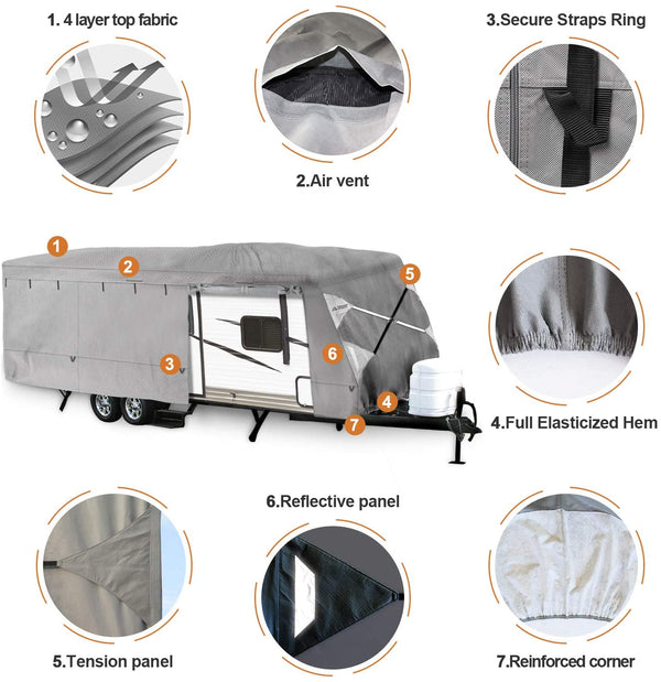 DR.COVER Travel Trailer RV Cover Full Size GRAY