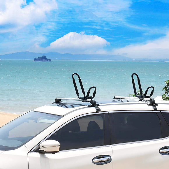 Leader Accessories Kayak Rack 2 Pair J Bar On Roof Top Mount Crossbar with 4 pcs Tie Down Straps