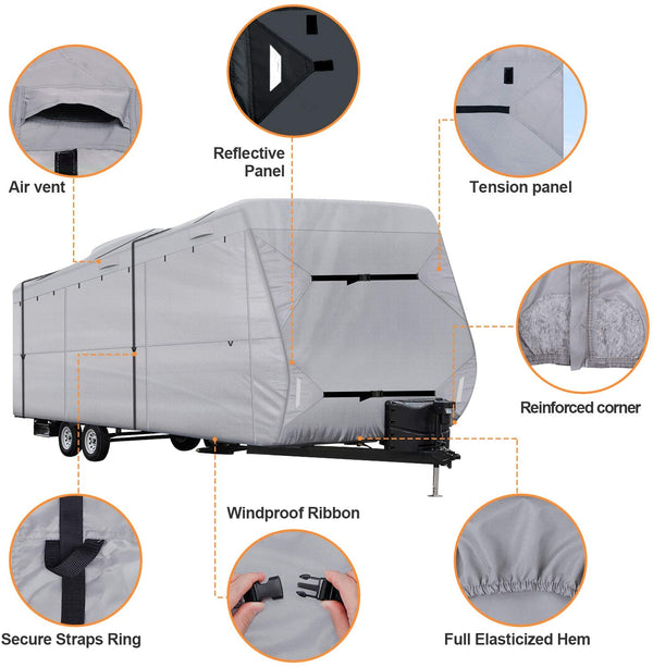 Travel Trailer RV Cover with Top 300D Ripstop Polyester Side 150D Polyester Waterproof